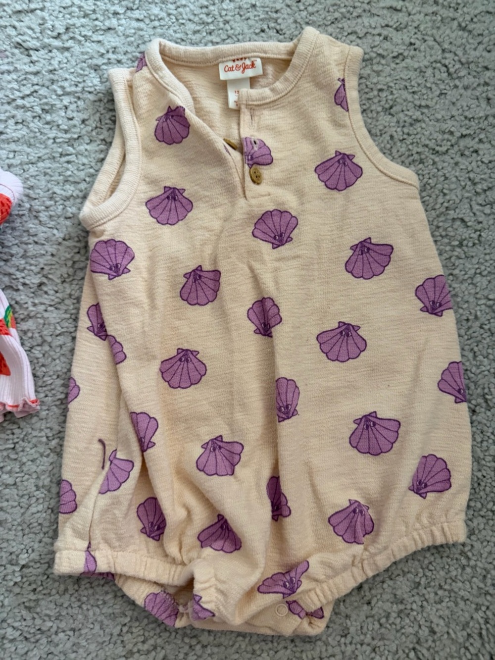 Cat & Jack 12M Summer Outfit Bundle Watermelon Set & Seashell Romper - Picture 3 of 5